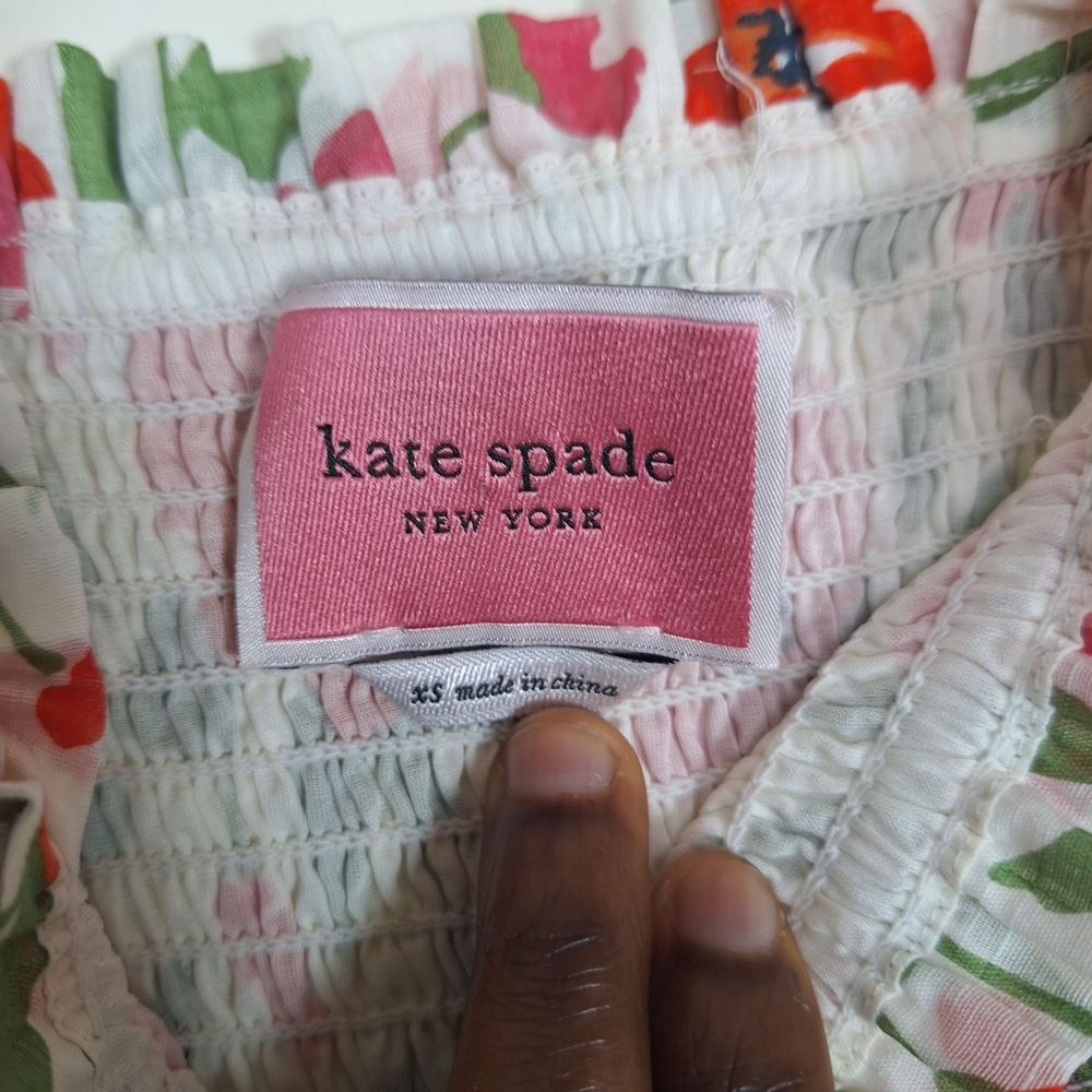 Kate Spade New York Bloom Smocked Ruffle Floral Print Sleeveless Dress Size XS - Picture 3 of 7